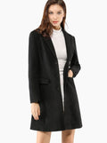 Women's Classic Wool-Blend Tailored Lapel Coat - Black
