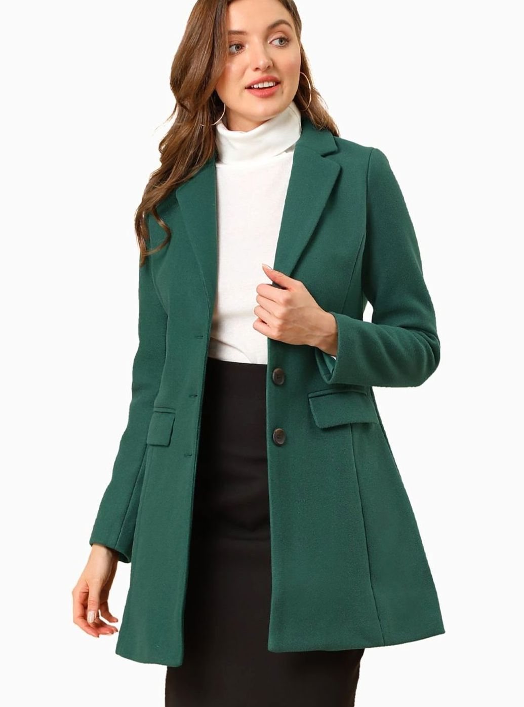 Women's Classic Wool-Blend Tailored Lapel Coat - Green