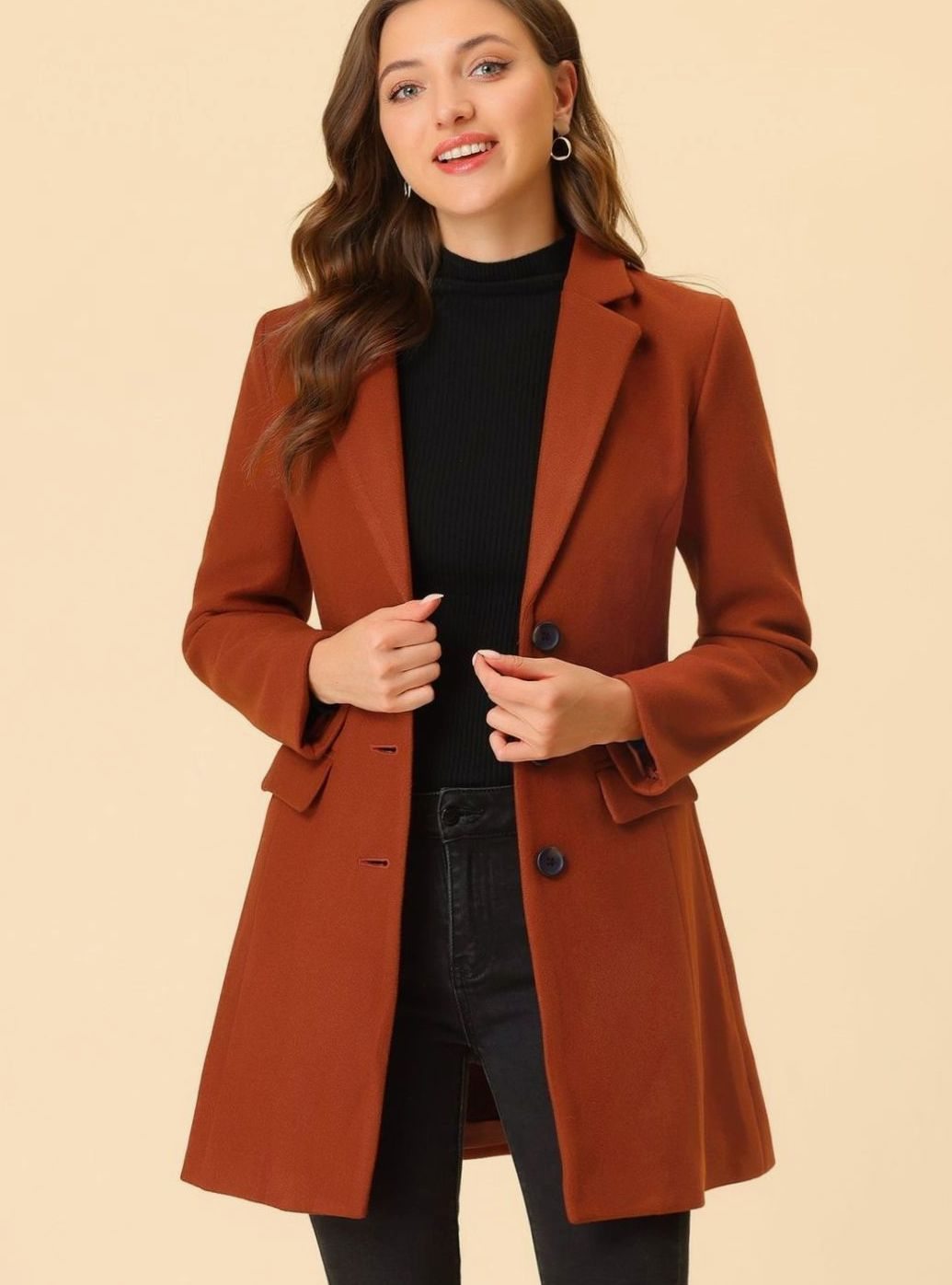 Women's Classic Wool-Blend Tailored Lapel Coat