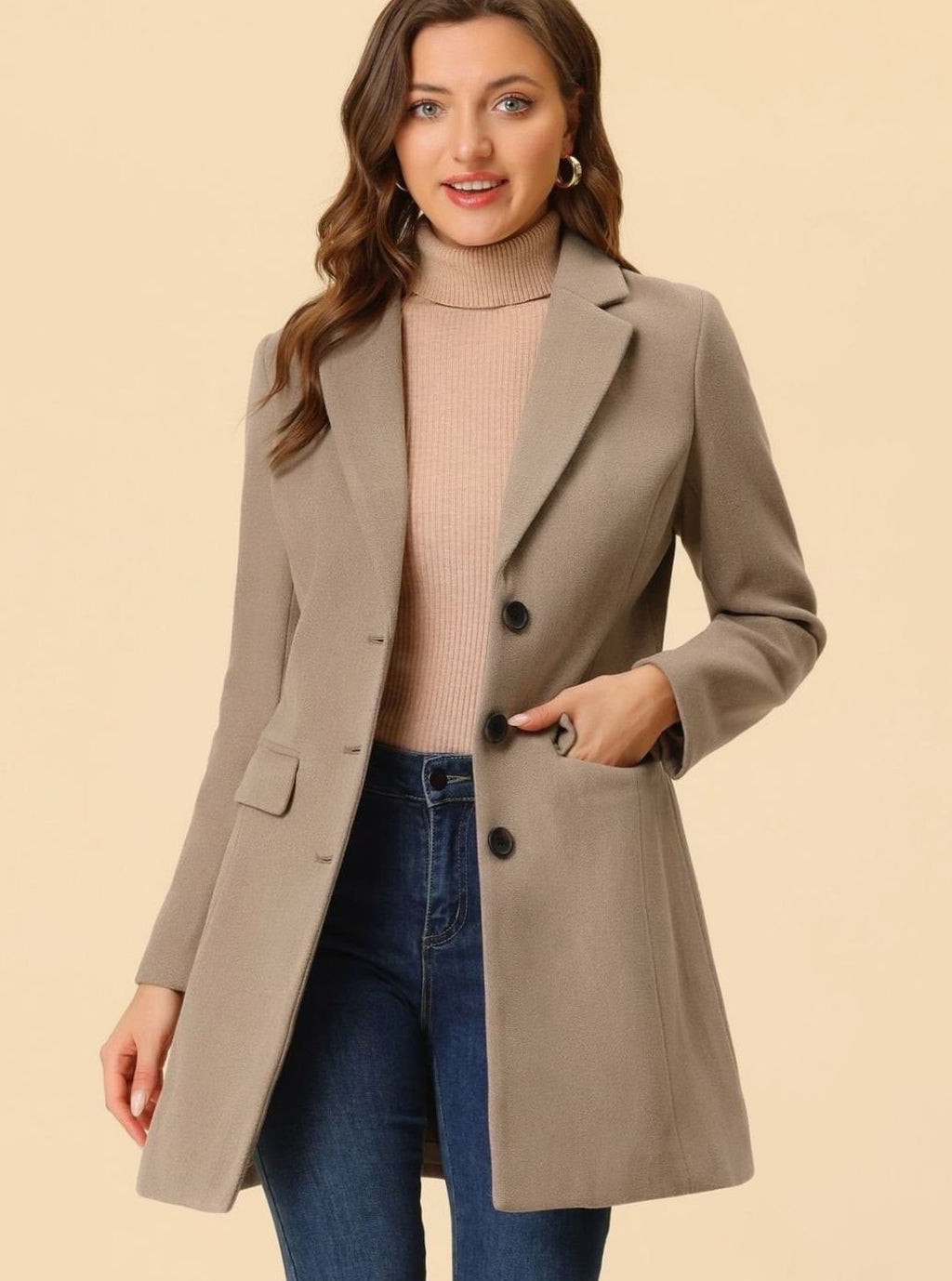 Women's Classic Wool-Blend Tailored Lapel Coat