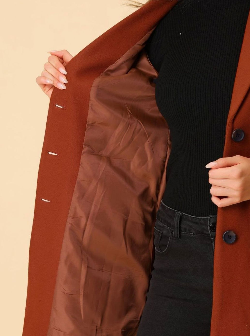 Women's Classic Wool-Blend Tailored Lapel Coat