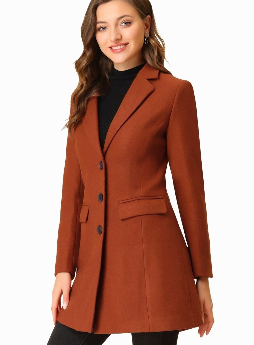 Women's Classic Wool-Blend Tailored Lapel Coat
