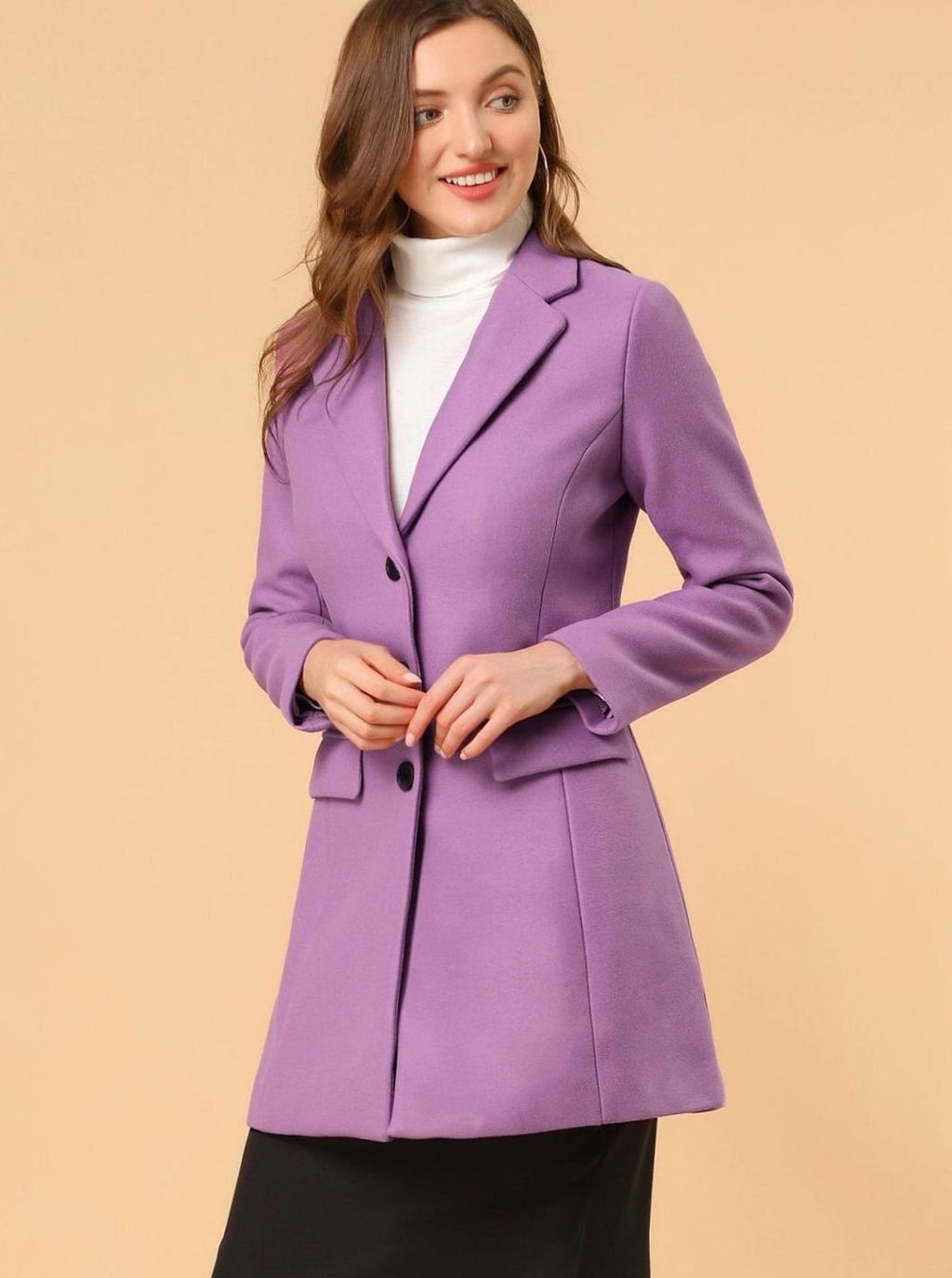 Women's Classic Wool-Blend Tailored Lapel Coat - Light Purple