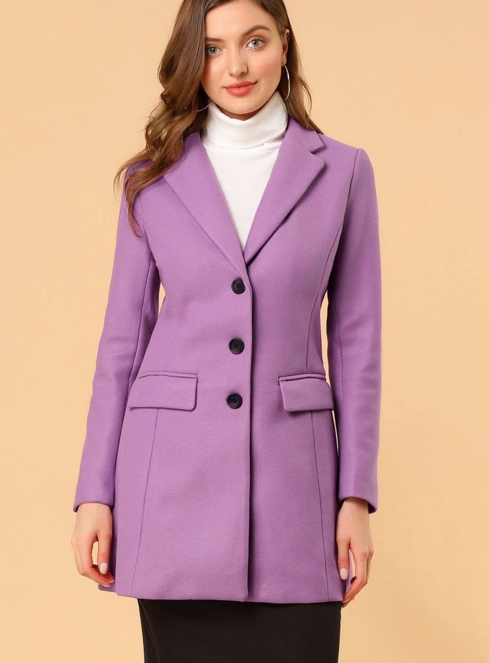 Women's Classic Wool-Blend Tailored Lapel Coat