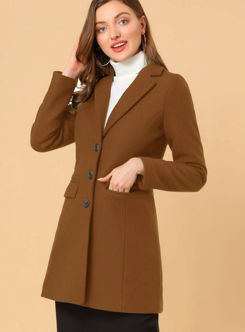Women's Classic Wool-Blend Tailored Lapel Coat