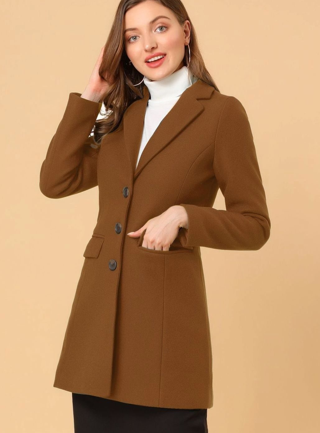 Women's Classic Wool-Blend Tailored Lapel Coat