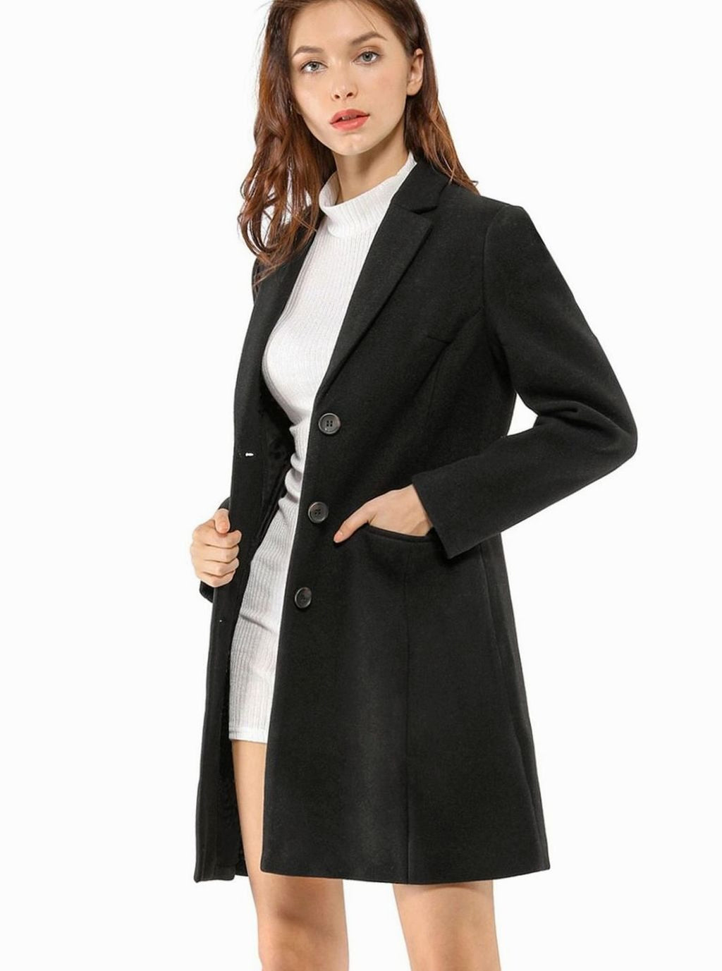 Women's Classic Wool-Blend Tailored Lapel Coat