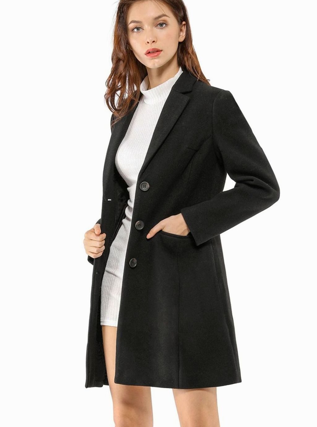 Women's Classic Wool-Blend Tailored Lapel Coat
