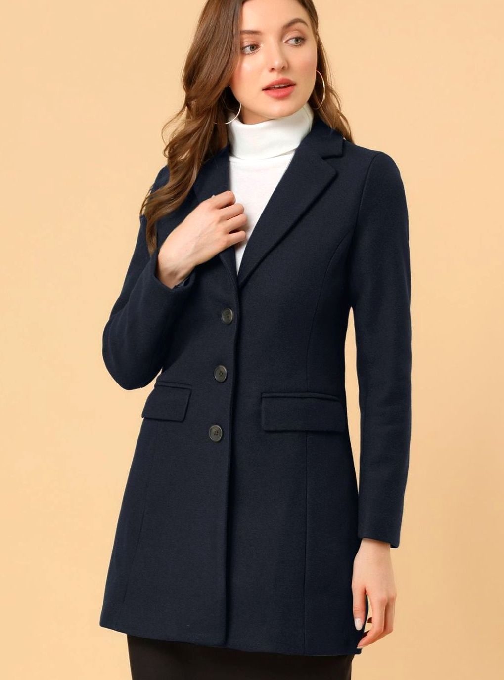 Women's Classic Wool-Blend Tailored Lapel Coat