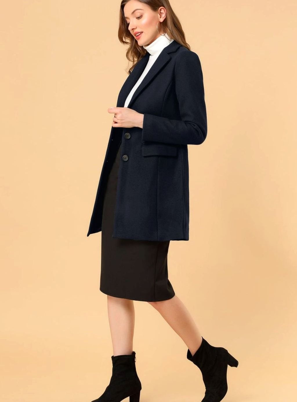 Women's Classic Wool-Blend Tailored Lapel Coat