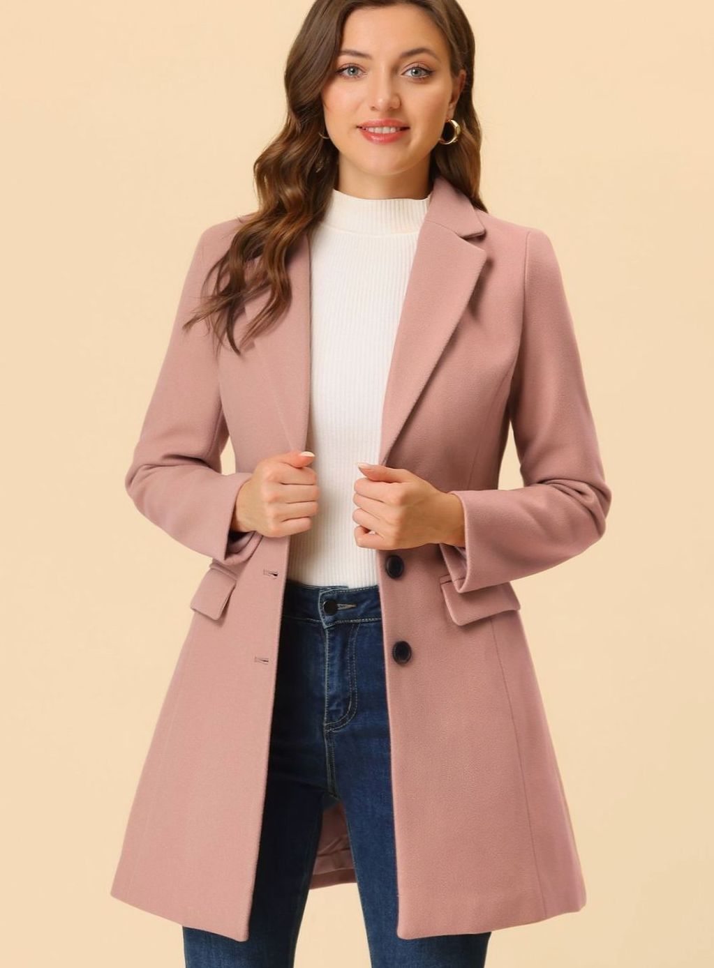 Women's Classic Wool-Blend Tailored Lapel Coat
