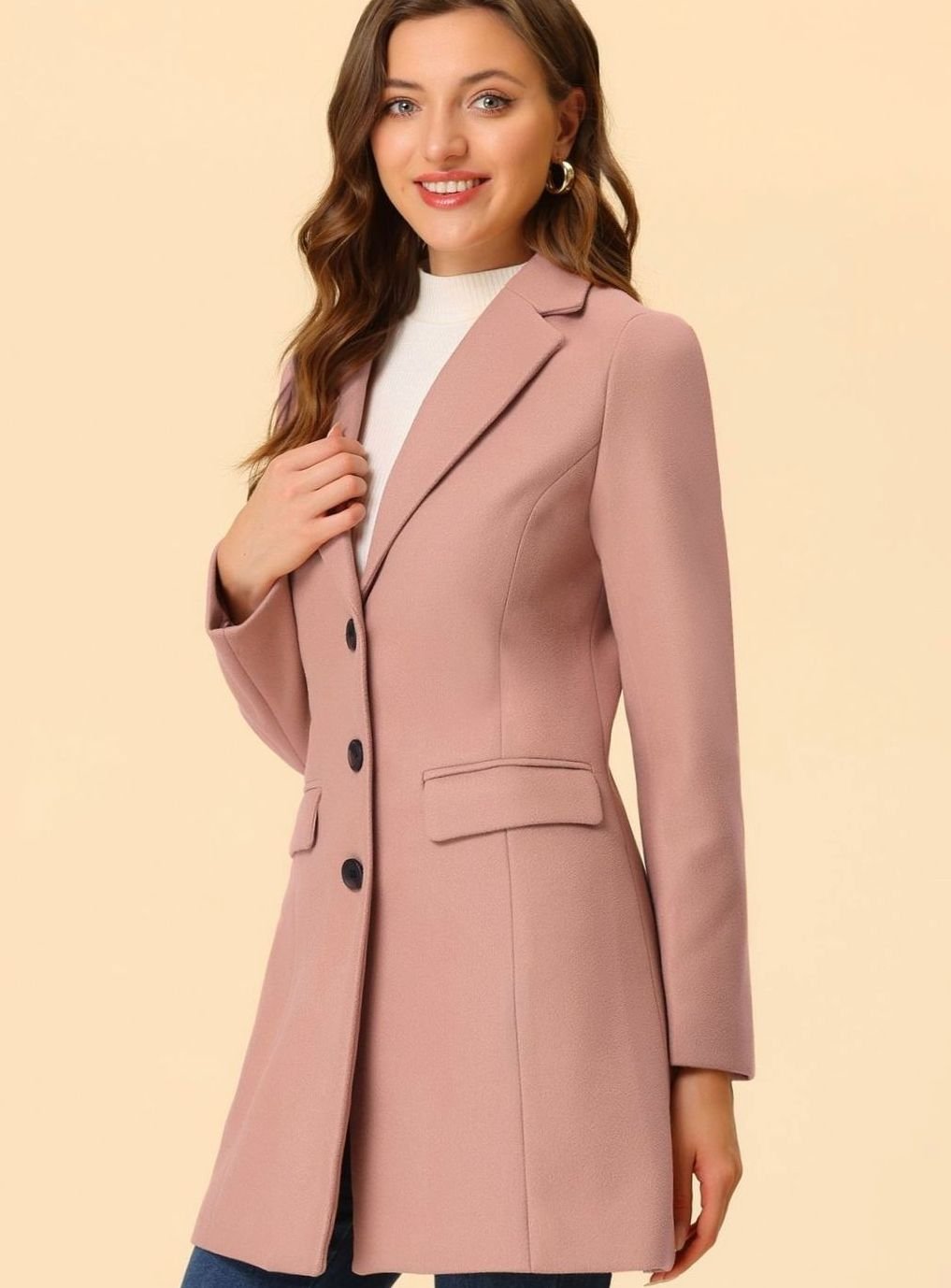 Women's Classic Wool-Blend Tailored Lapel Coat
