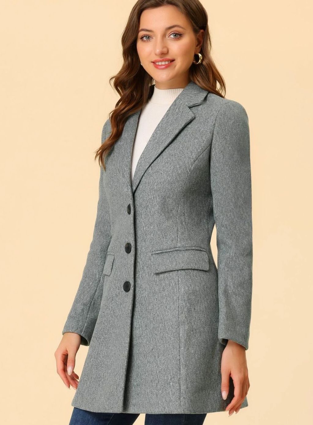 Women's Classic Wool-Blend Tailored Lapel Coat