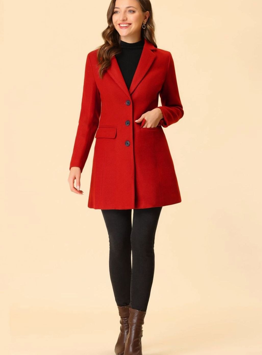 Women's Classic Wool-Blend Tailored Lapel Coat