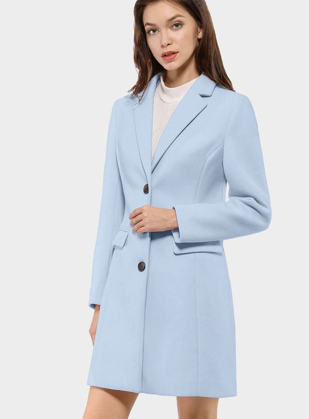 Women's Classic Wool-Blend Tailored Lapel Coat - Blue