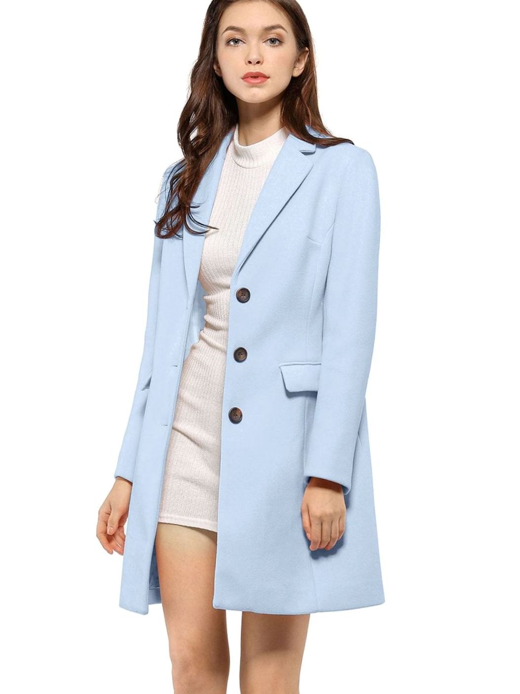 Women's Classic Wool-Blend Tailored Lapel Coat