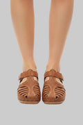 Women's Closed-Toe Cushioned Velcro Strap Comfort Wedge Sandals - Brown