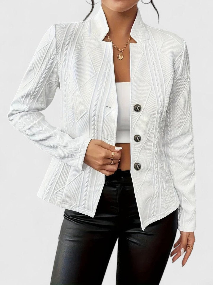 Women's Coat Cable-Knit Textured Button-Front Blazer Jacket - White