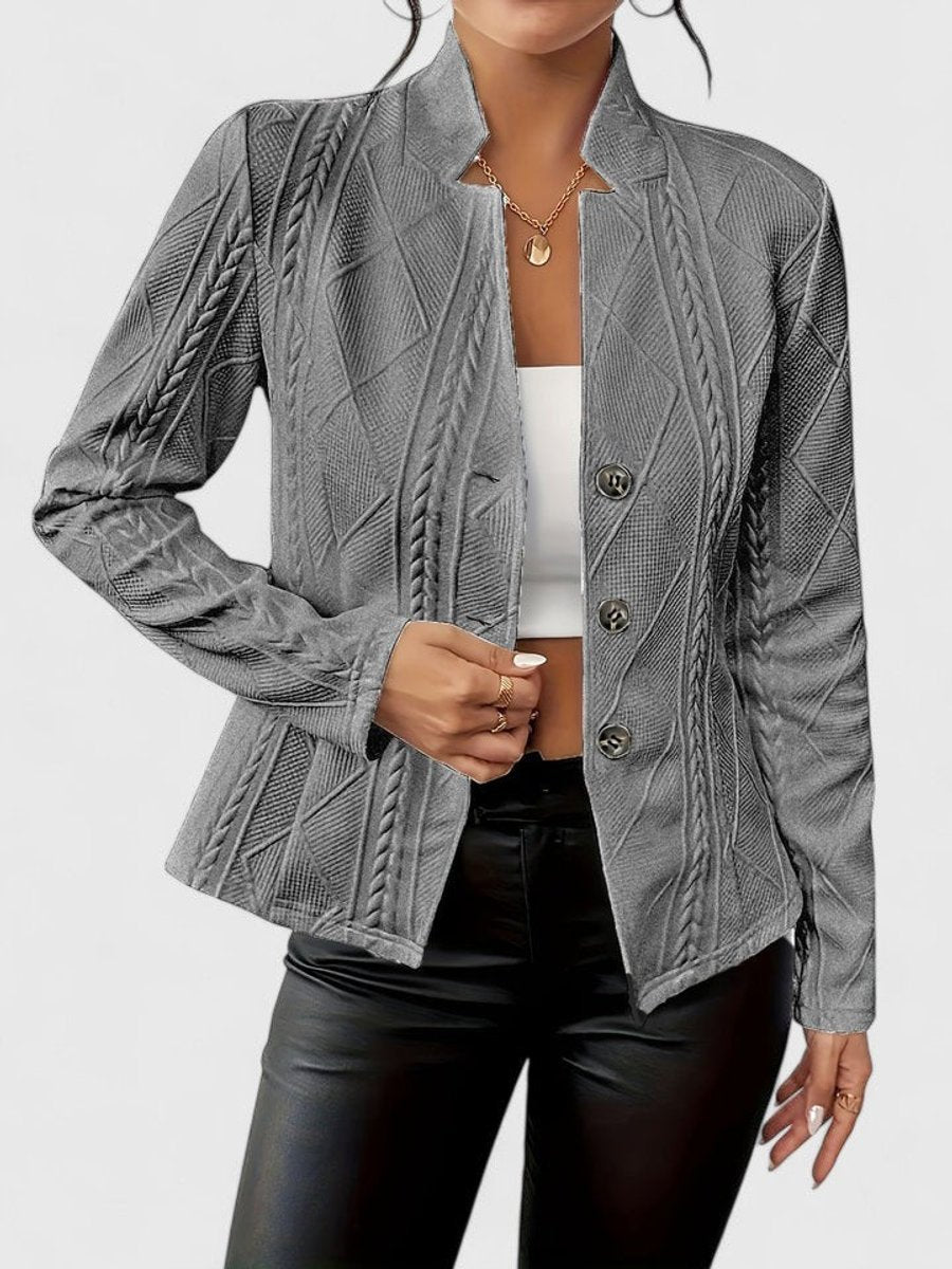 Women's Coat Cable-Knit Textured Button-Front Blazer Jacket - Gray
