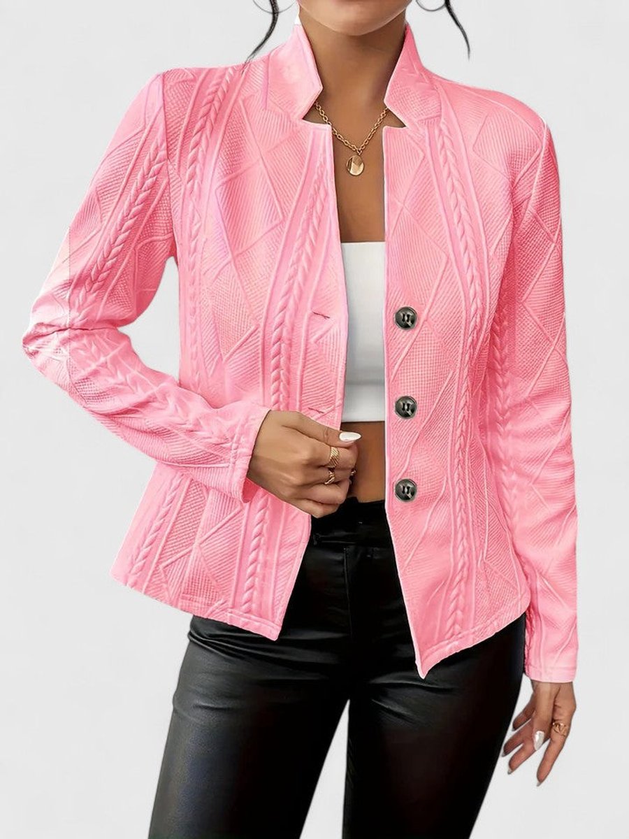 Women's Coat Cable-Knit Textured Button-Front Blazer Jacket - Pink