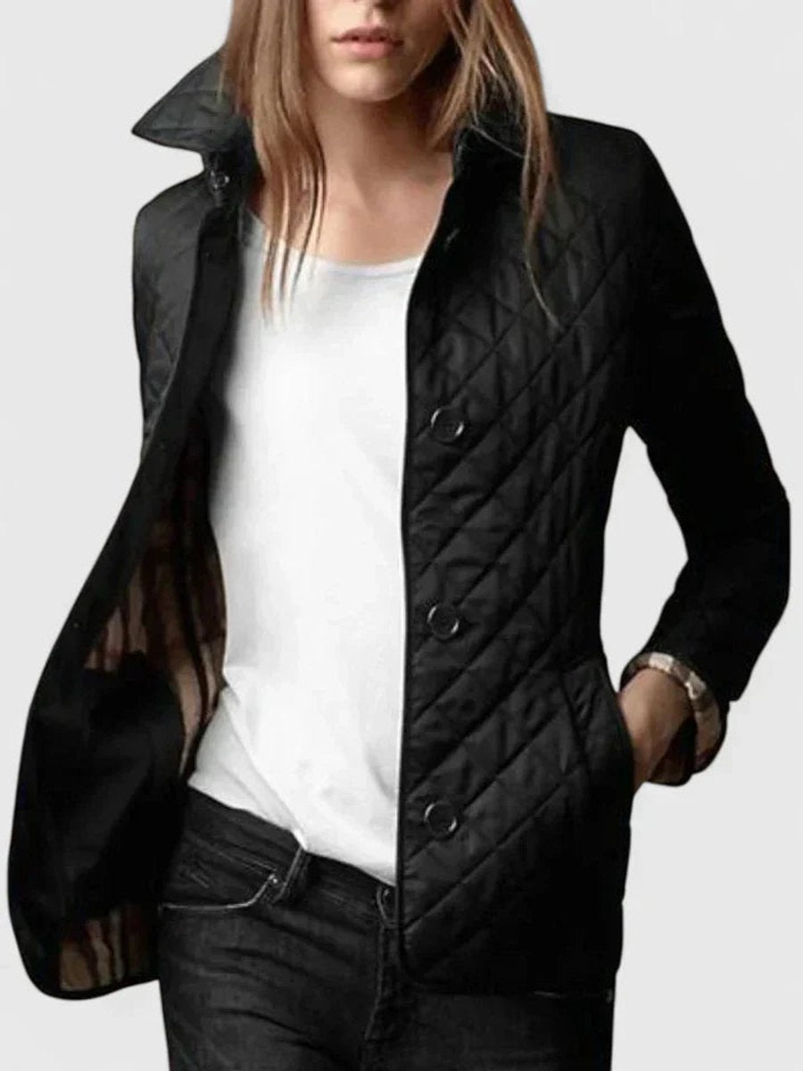 Women's Coat Diamond Quilted Button-Front Lightweight Jacket - Black