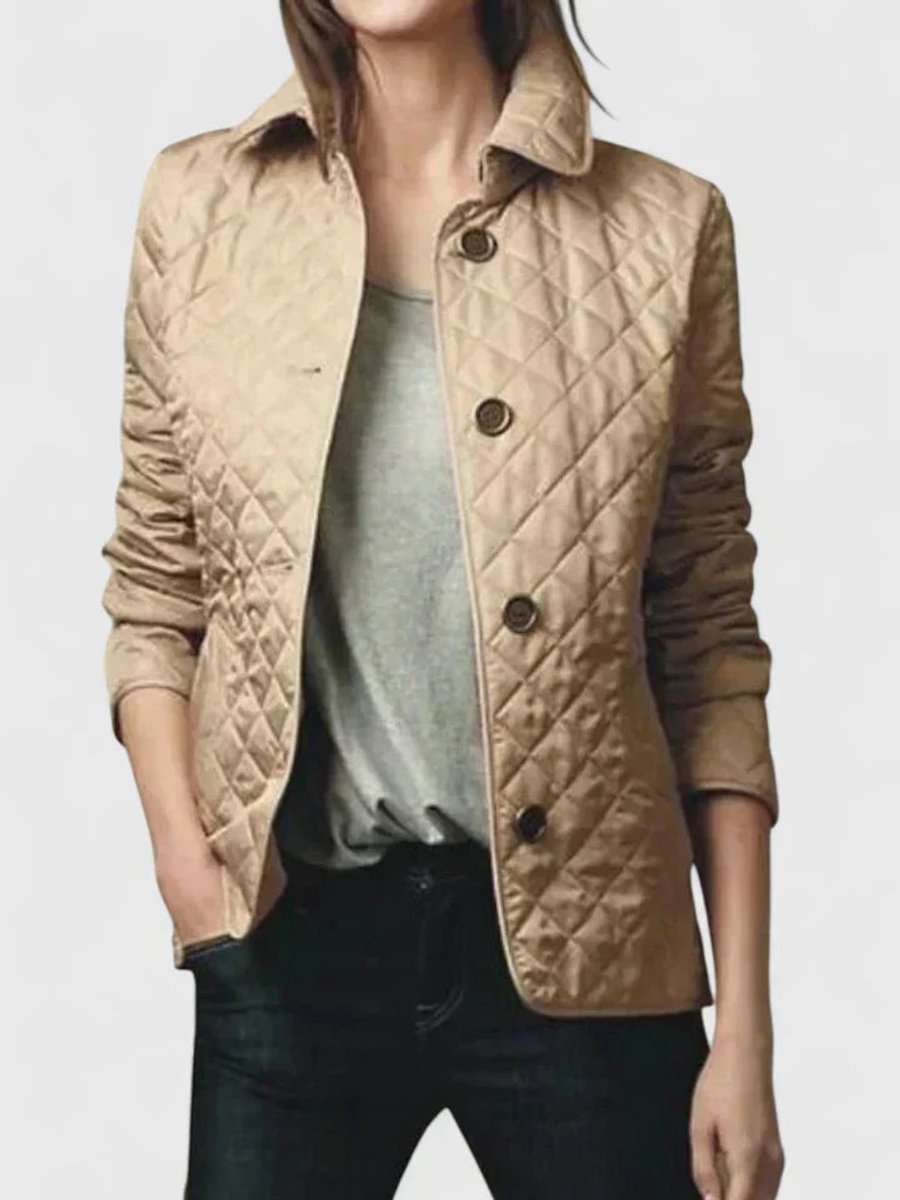 Women's Coat Diamond Quilted Button-Front Lightweight Jacket - Brown