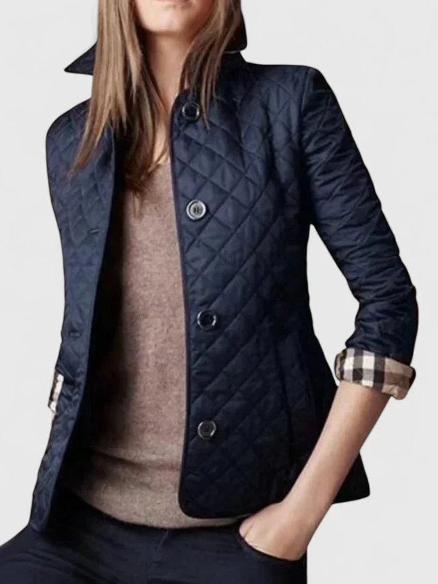 Women's Coat Diamond Quilted Button-Front Lightweight Jacket - Navy Blue