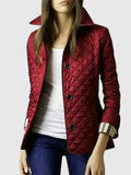 Women's Coat Diamond Quilted Button-Front Lightweight Jacket - Wine Red