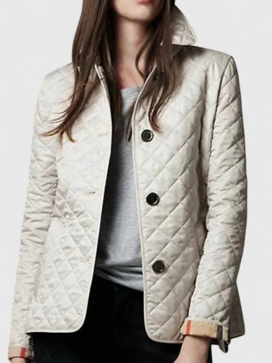 Women's Coat Diamond Quilted Button-Front Lightweight Jacket - Beige