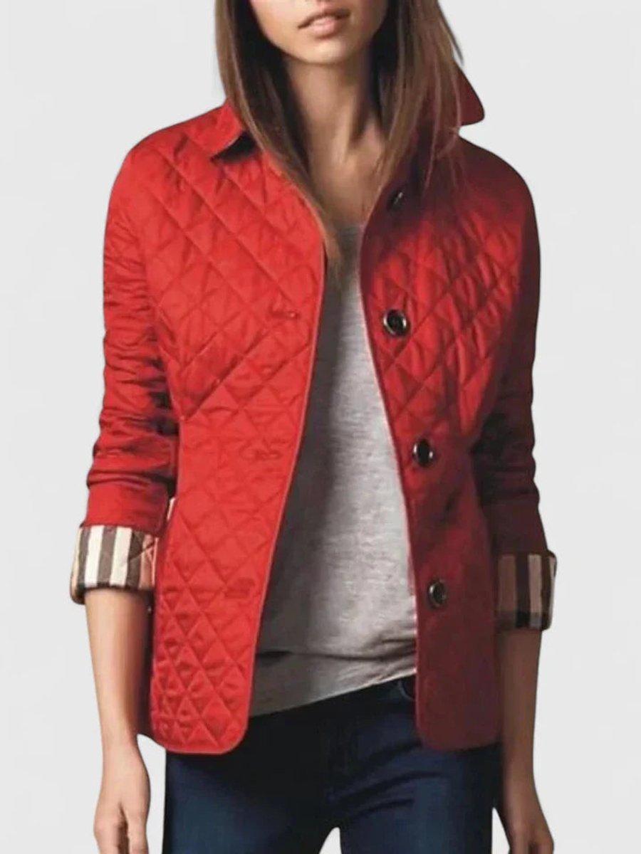 Women's Coat Diamond Quilted Button-Front Lightweight Jacket - Red