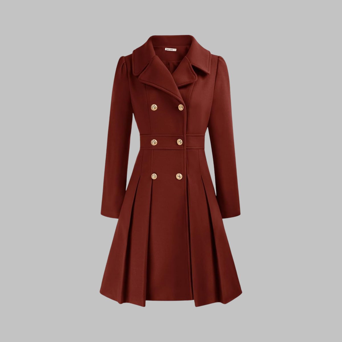 Women's Coat Double-Breasted Pleated A-Line Long Sleeve - Red