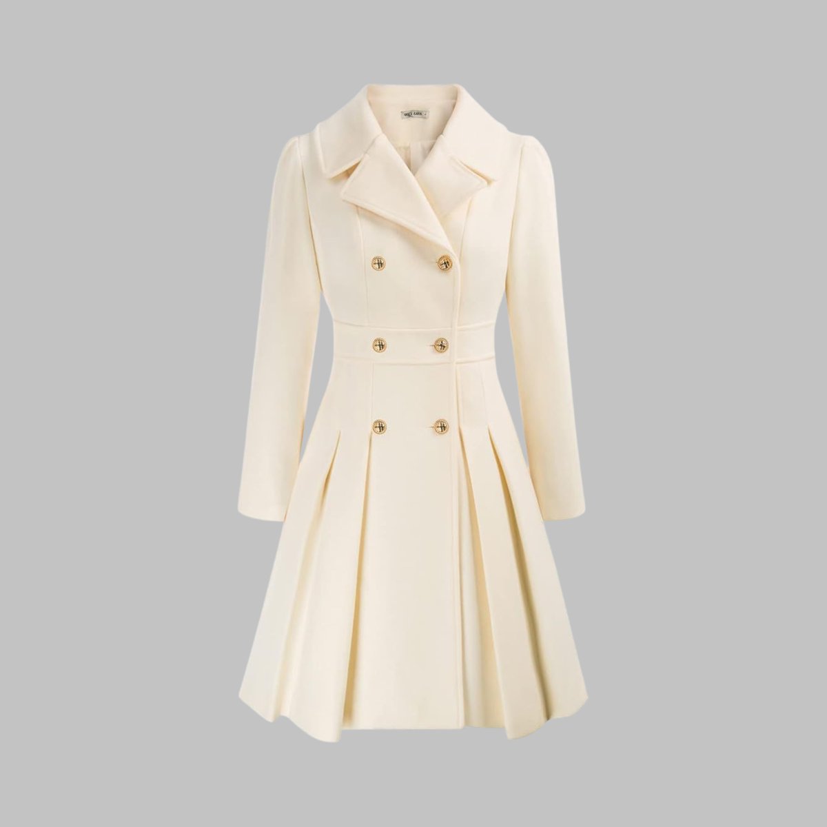 Women's Coat Double-Breasted Pleated A-Line Long Sleeve - White