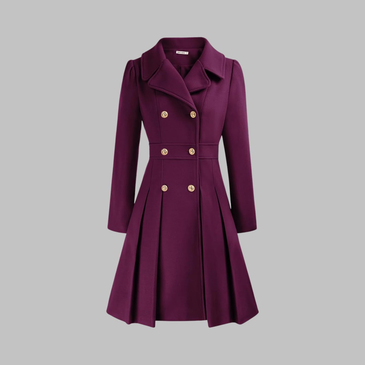 Women's Coat Double-Breasted Pleated A-Line Long Sleeve - Purple