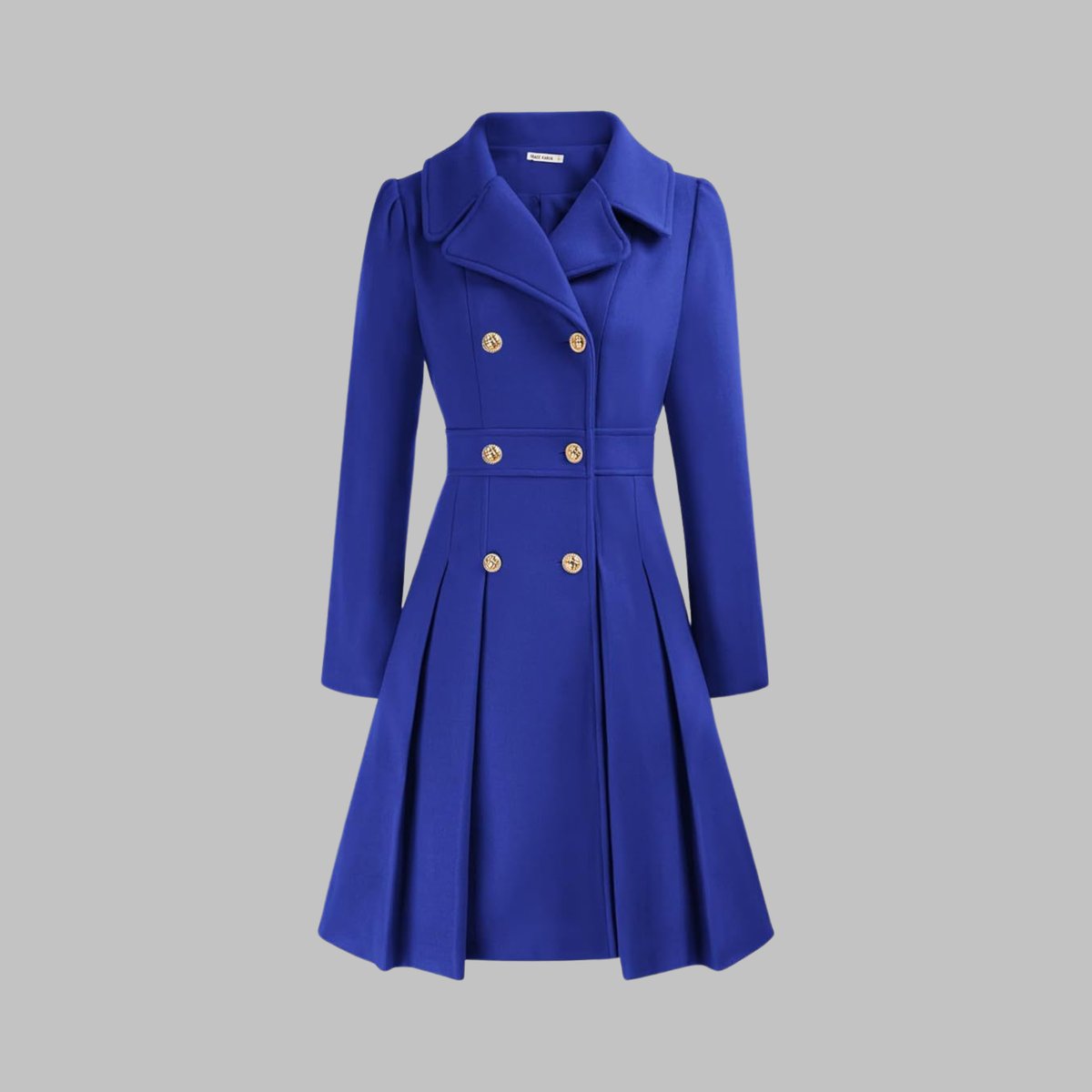 Women's Coat Double-Breasted Pleated A-Line Long Sleeve - Royal Blue