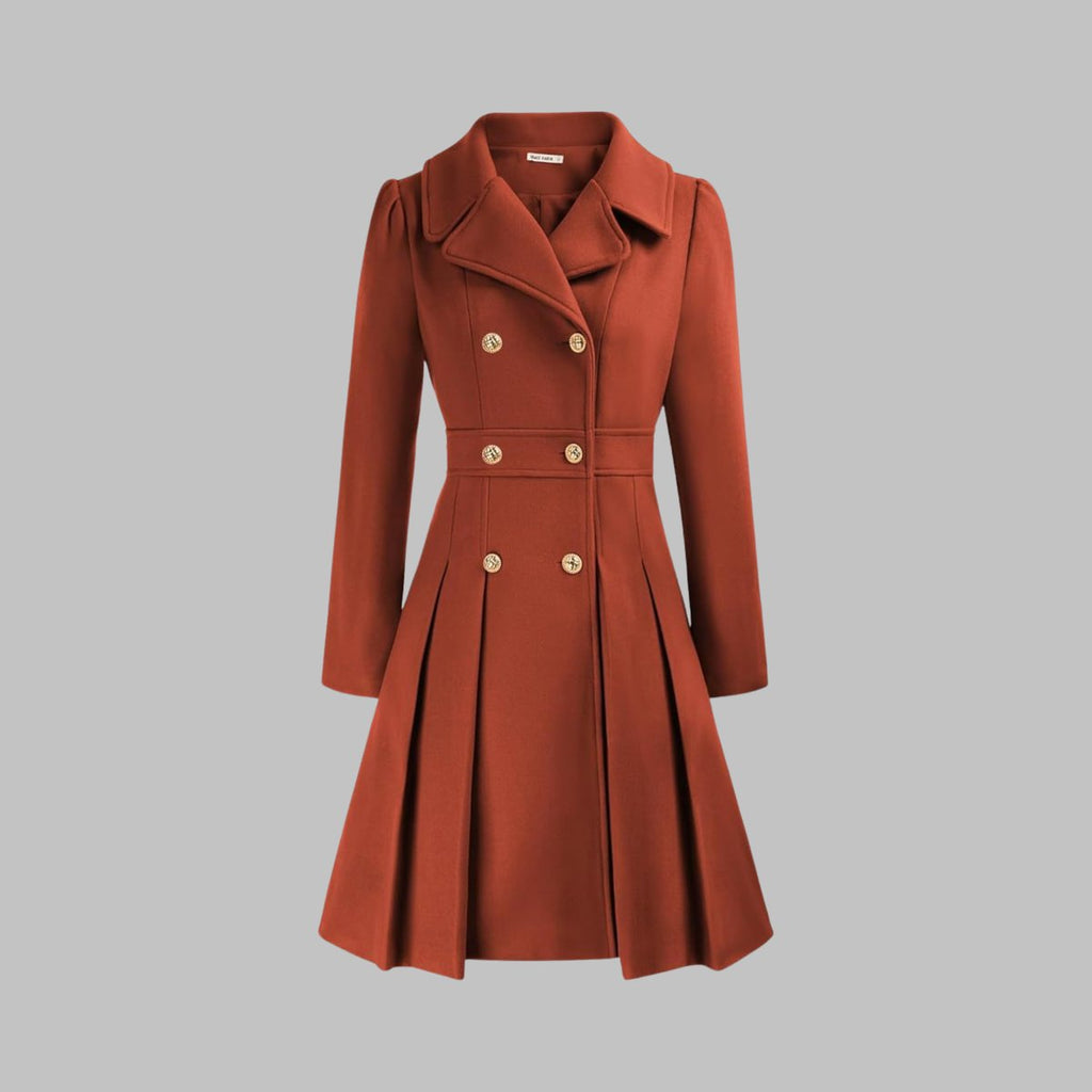 Women's Coat Double-Breasted Pleated A-Line Long Sleeve