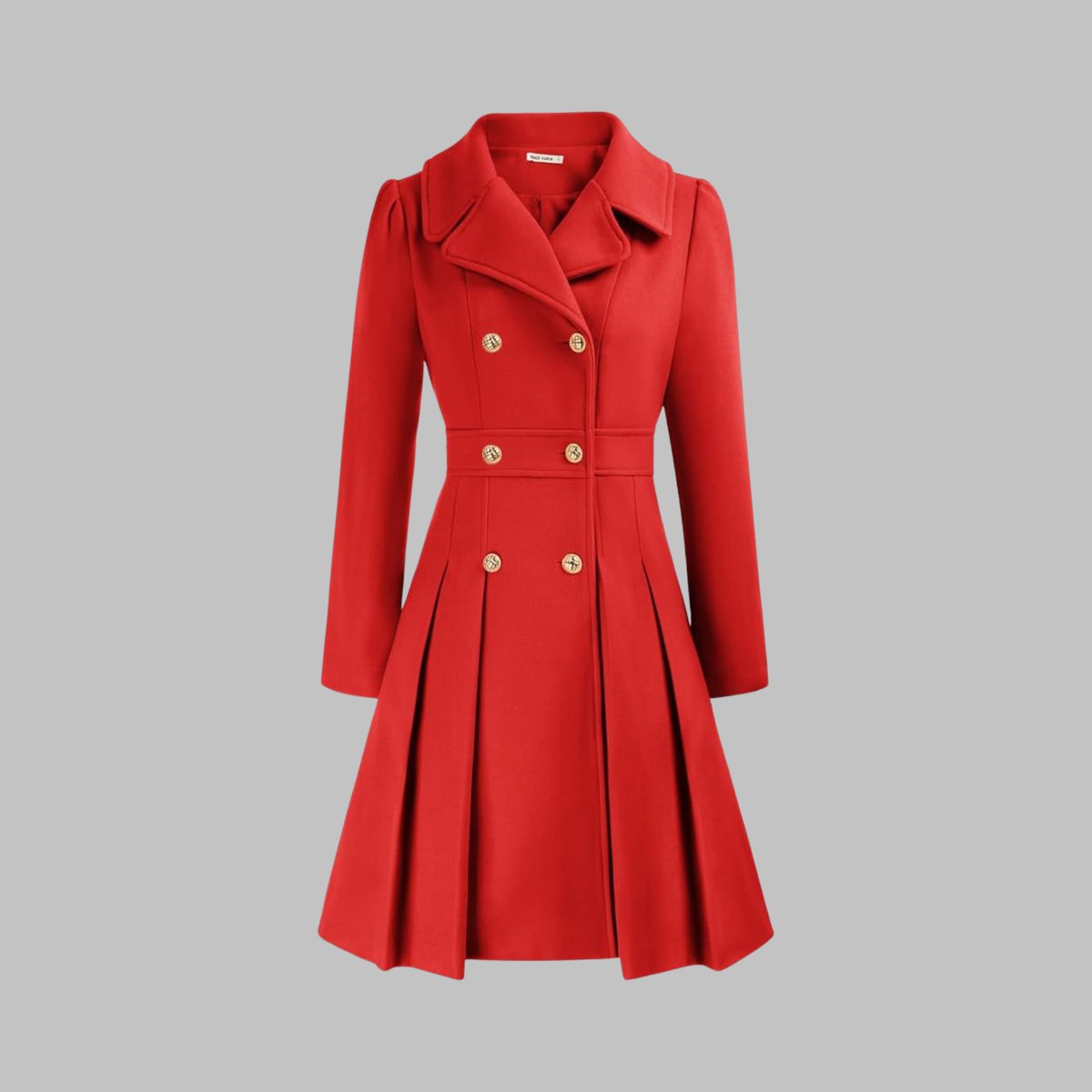 Women's Coat Double-Breasted Pleated A-Line Long Sleeve - Orange
