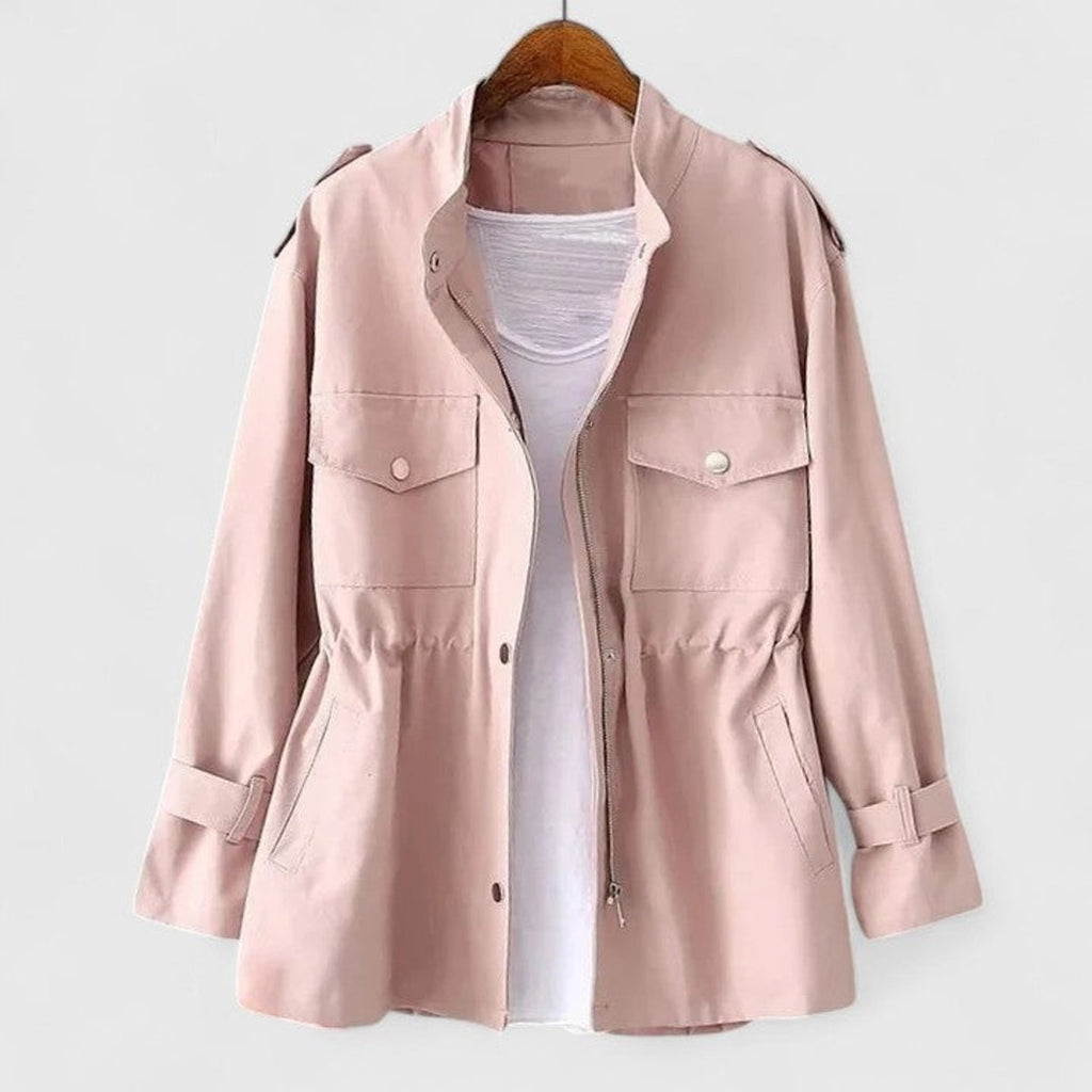 Women's Coat Drawstring-Waist Utility Jacket Stand Collar