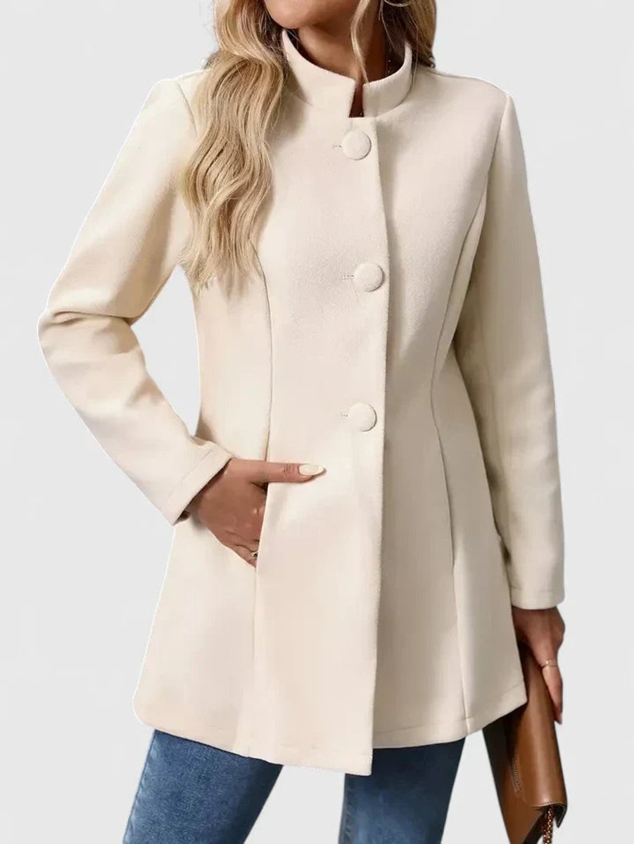 Women's Coat Elegant Stand-Collar Button-Front Blazer Jacket