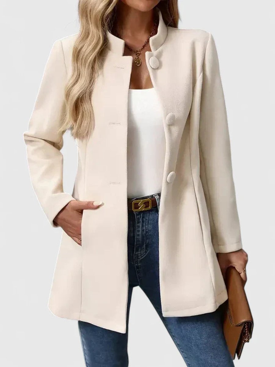 Women's Coat Elegant Stand-Collar Button-Front Blazer Jacket