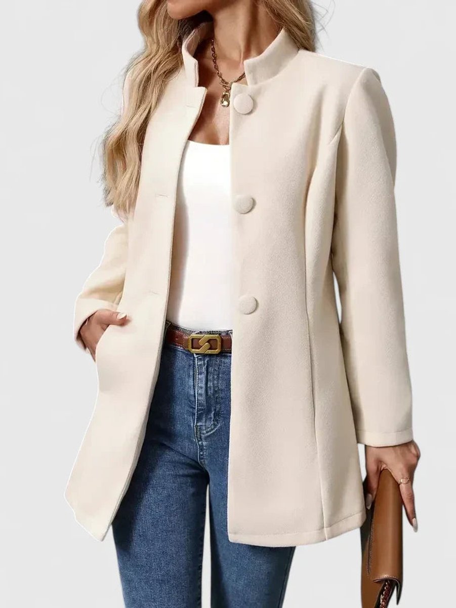 Women's Coat Elegant Stand-Collar Button-Front Blazer Jacket