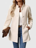 Women's Coat Elegant Stand-Collar Button-Front Blazer Jacket - Cream