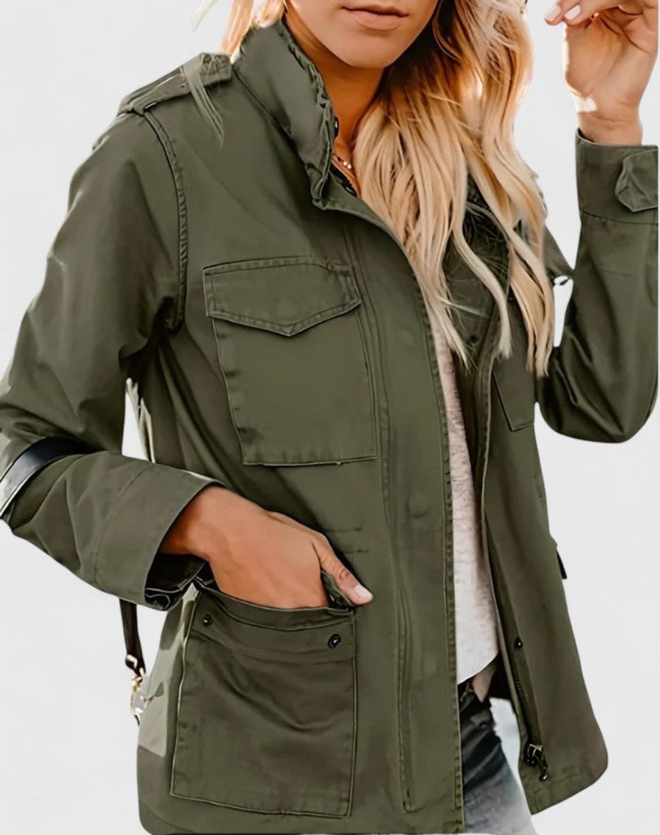 Women's Coat Lightweight Military Utility Jacket Drawstring Waist