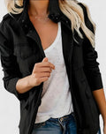 Women's Coat Lightweight Military Utility Jacket Drawstring Waist - Black
