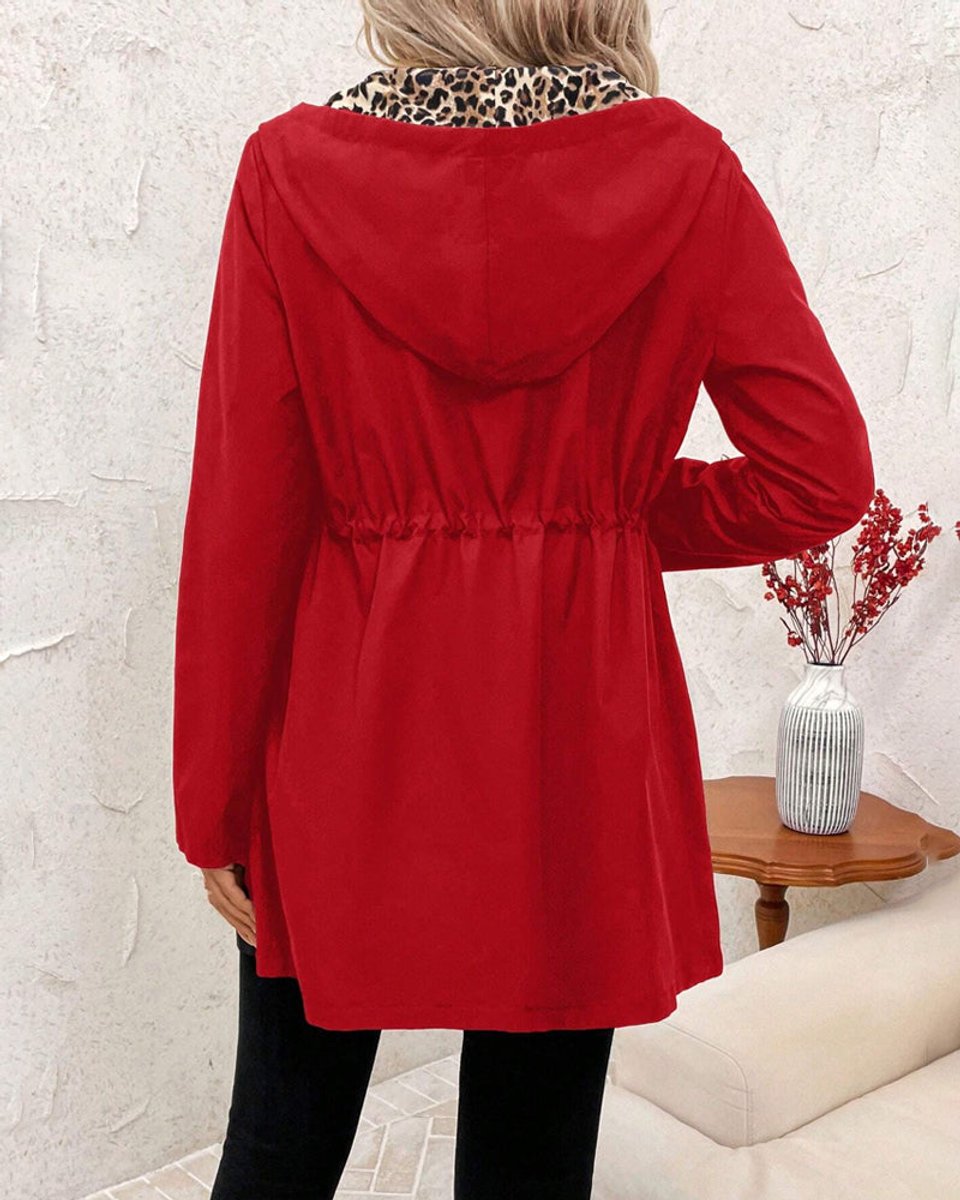 Women's Coat Reversible Hooded Leopard Print Zip-Up Jacket
