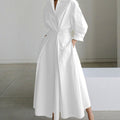 Women's Collared Maxi Shirt Dress Long Sleeve Newspaper Print - White