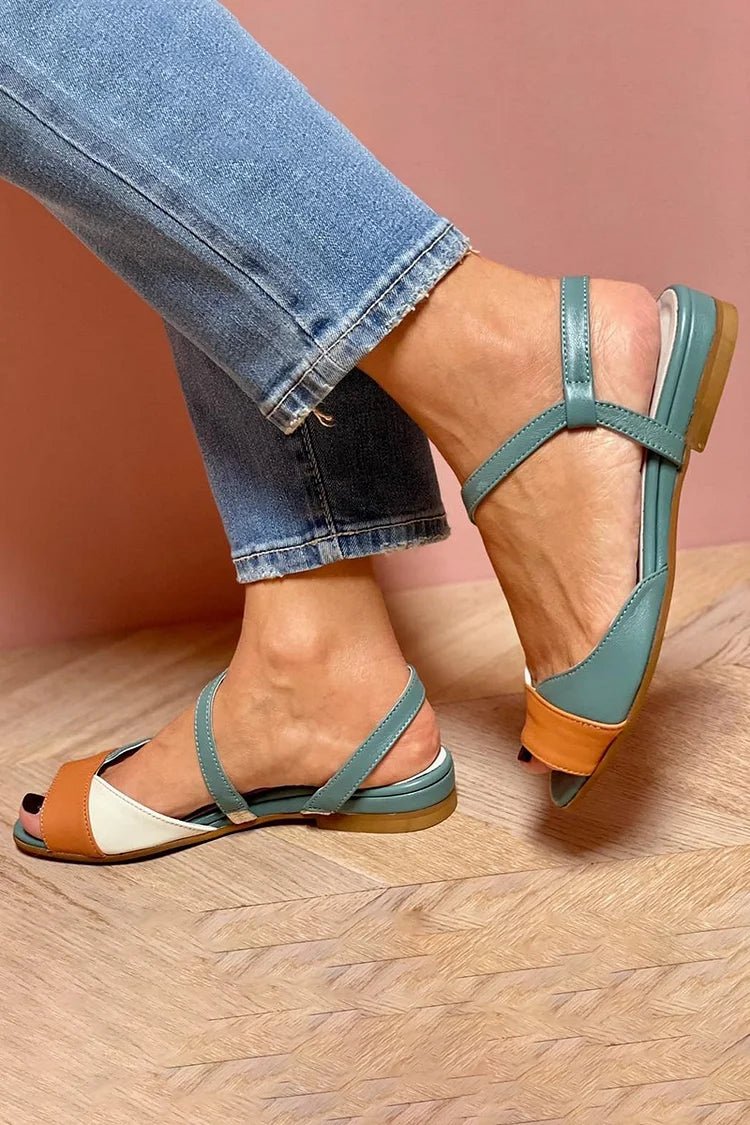 Women's Color Block Open-Toe Ankle Strap Flat Sandals