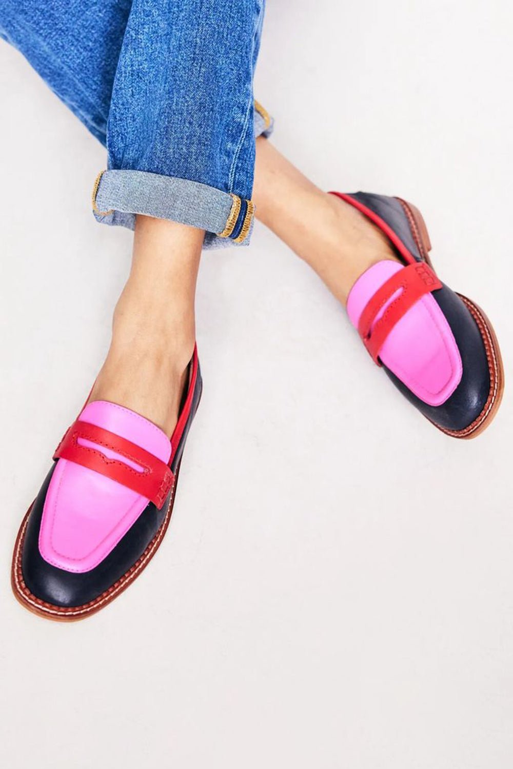 Women's Color-Block Slip-On Penny Loafers - Black