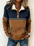 Women's Colorblock Quarter-Zip Sherpa Collar Pullover Sweatshirt - Multi-colored