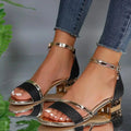 Women's Comfortable Sandals Ankle Strap Block Heel Glitter - Black
