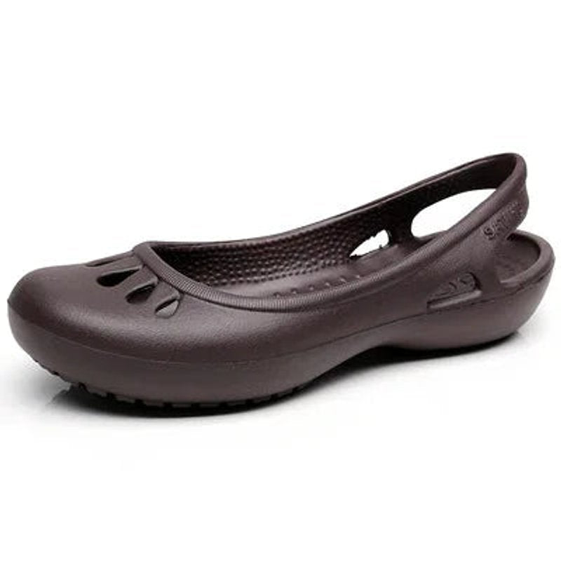 Women's Comfortable Sandals Lightweight Waterproof Jelly Flat Slingback - Coffee